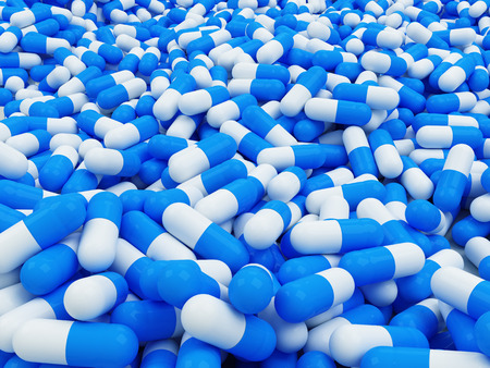Blue Vitamin Pills - 3D rendered imageの写真素材