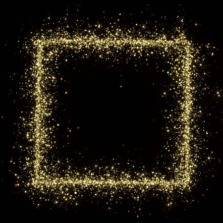 Golden Glitters Square Frame - 3D Rendered Shining Sparklesの写真素材
