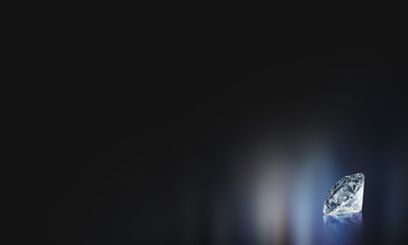 Beautiful 3D Rendered Shiny Diamond in Brilliant Cut on Black Background , Diamond Backgroundの写真素材