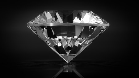 Beautiful 3D Rendered Shiny Diamond in Brilliant Cut on Black Background , Diamond Backgroundの写真素材