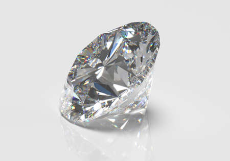 Beautiful 3D Rendered Shiny Diamond in Brilliant Cut on White Background , Diamond Backgroundの写真素材