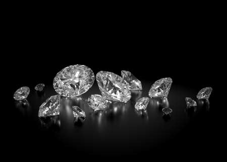 Beautiful 3D Rendered Shiny Diamond in Brilliant Cut on Black Background , Diamond Backgroundの写真素材
