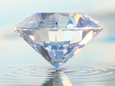 Beautiful 3D Rendered Shiny Diamond in Brilliant Cut on Black Background , Crystal Backgroundの写真素材