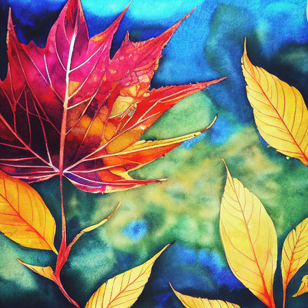 Beautiful Autumn Leaves Backgrounds - Aquarel Illustrationの写真素材