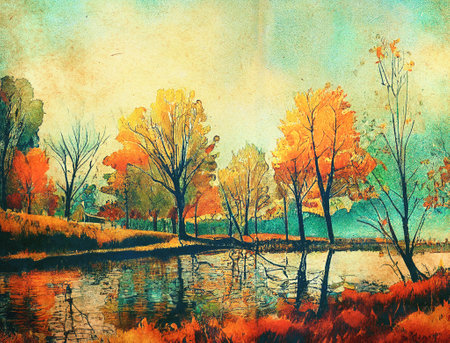 Beautiful Autumn Leaves Backgrounds - Aquarel Illustrationの写真素材