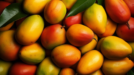 Mango fruit background. Close up of fresh ripe mango fruits.の素材