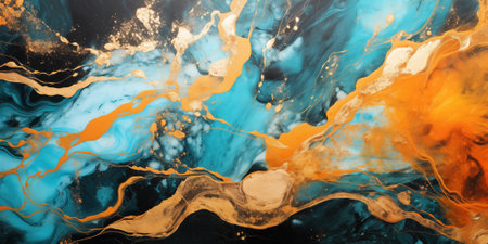 Blue and yellow abstract background. Fluid art.の素材