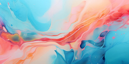 Abstract background of acrylic paint in blue, orange and pink tones.の素材