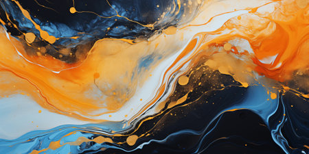 Marbled blue and golden abstract background. Liquid marble ink pattern.の素材