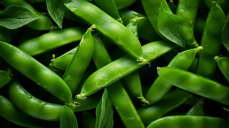 Fresh green pea pods on a black background. Close up.の素材