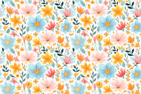 Colorful Springtime Splendor Pattern: A vibrant pattern with various spring flowers, symbolizing the vibrancy and renewal of spring.の素材
