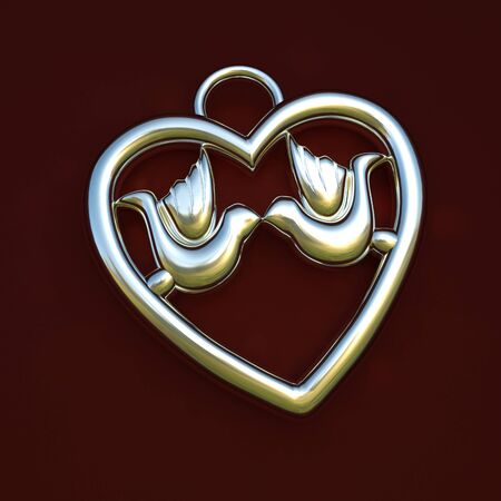 pendant keychain with birds in love gift silver gold valentineの写真素材
