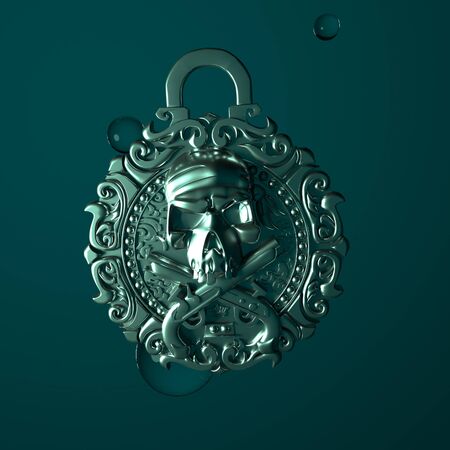 3d rendering render pirate medallion with a skullの写真素材