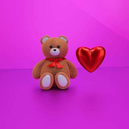 teddy bear with heart illustration for greeting card or congratulationの写真素材
