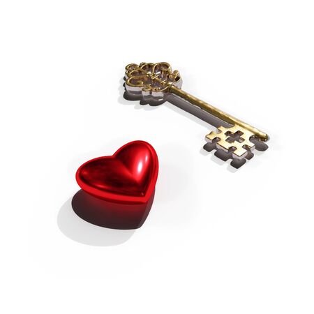 Key with a heart as a symbol of love / vintage card with a red heart on a grunge old background / valentine backgroundの写真素材
