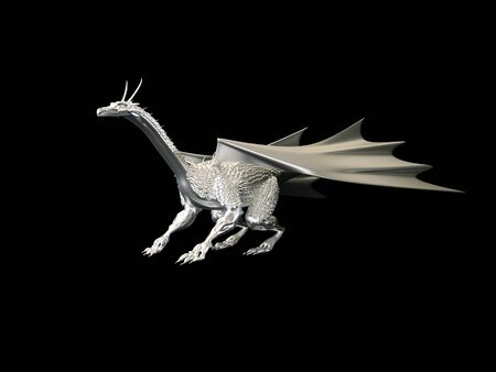 silver dragon on black backgroundの写真素材