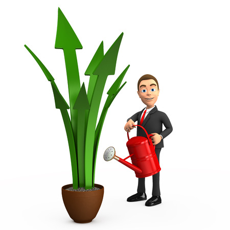 3d businessman watering the green arrowsの写真素材