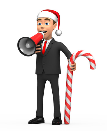 3d New Year businessman with megaphone and candyの写真素材