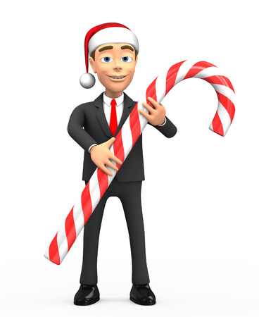 3d new year smiling businessman candy caneの写真素材