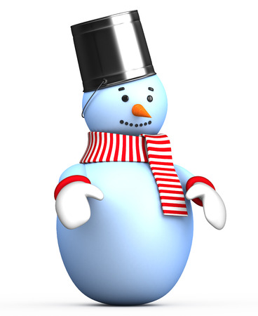 3d Illustrations smiling snowman with a bucket on his headの写真素材