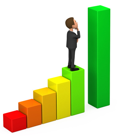 3D businessman on white background standing chart reflects の写真素材