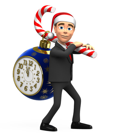 3D businessman carries clock on candyの写真素材