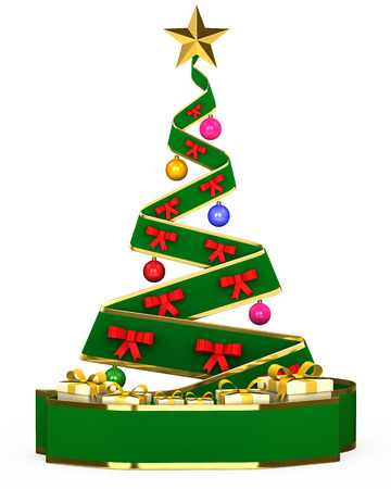 3D Christmas tree with toys and giftsの写真素材