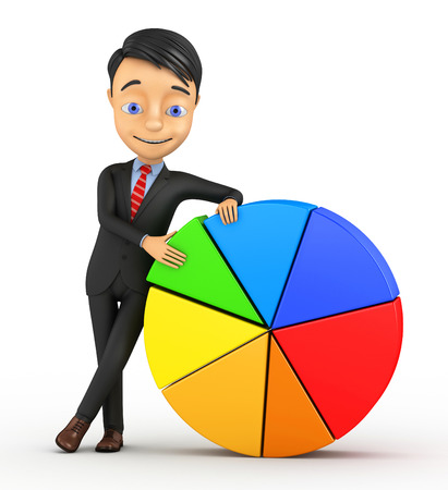 3D cheerful businessman with chart on a whiteの写真素材