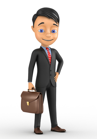 3d successful businessman with a briefcase on a white backgroundの写真素材