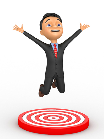 joyful 3d man with a target on a white backgroundの写真素材