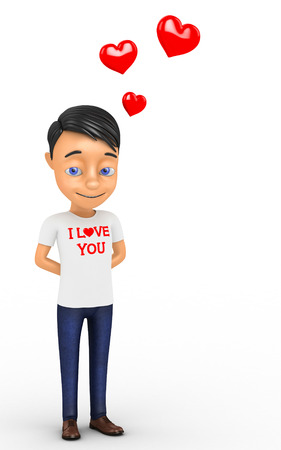 3d man in love with hearts on a white backgroundの写真素材