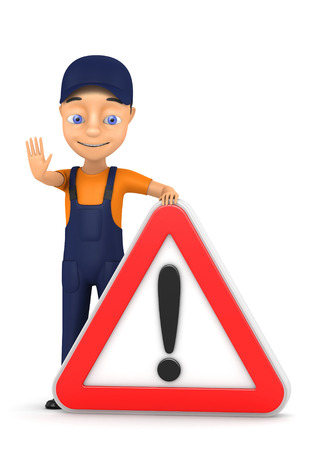 3d small person in a workwear Isolated on whiteの写真素材