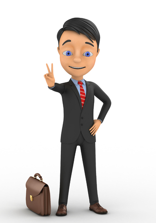 3d businessman showing the world peaceの写真素材