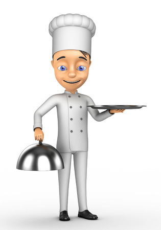 3d Chef with a tray on a white backgroundの写真素材