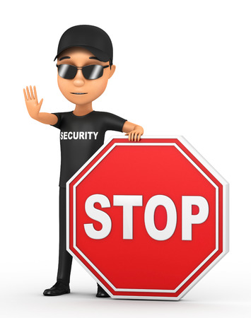 3d security guard with stop signの写真素材