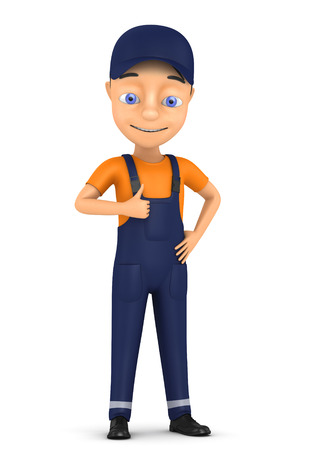 3d small person in a workwear Isolated on whiteの写真素材