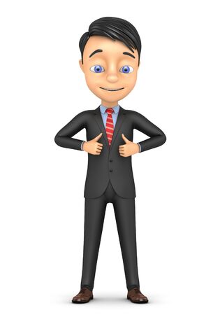 Businessman showing two thumbs up on a white background. 3d render illustration.の写真素材