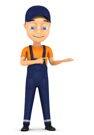 3d small person in a workwear Isolated on whiteの写真素材