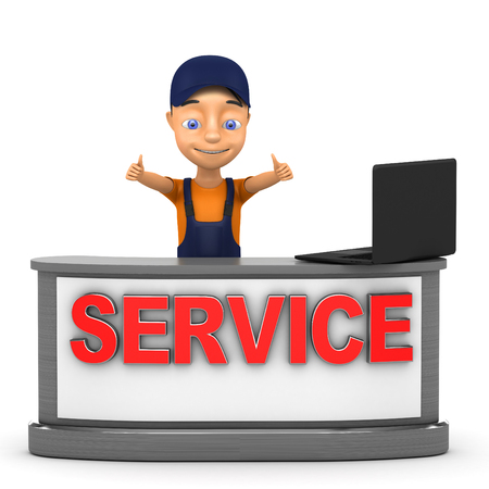 3d man at the table with an inscription serviceの写真素材