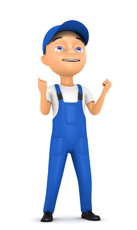 3d small person in a workwear Isolated on whiteの写真素材