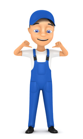 3d small person in a workwear Isolated on whiteの写真素材