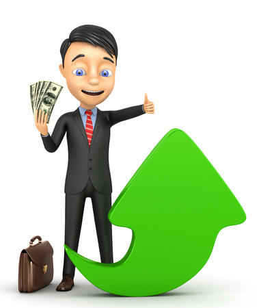 3d successful businessman with a green arrowの写真素材