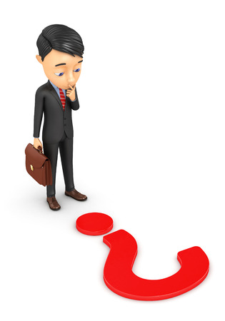 3d small person with a question mark on a white backgroundの写真素材