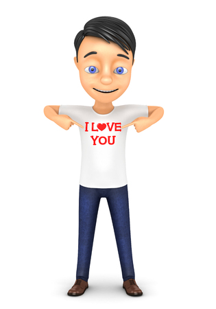 3d man in love with hearts on a white backgroundの写真素材