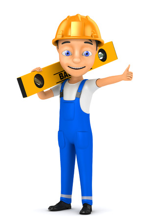 3d cheerful builder on a white backgroundの写真素材