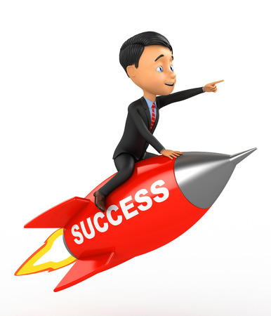 3d businessman on red rocketの写真素材