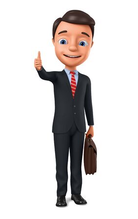 Businessman showing thumbs up on white background. 3d render illustration.の写真素材