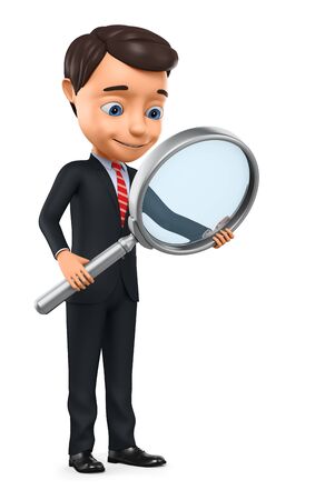Successful businessman with magnifying glass. 3d render illustration.の写真素材