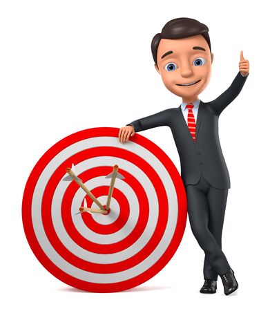 Businessman with a target showing a thumbs up on a white background. 3d render illustration.の写真素材