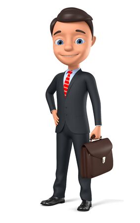 Businessman with briefcase on white background. 3d render illustration.の写真素材